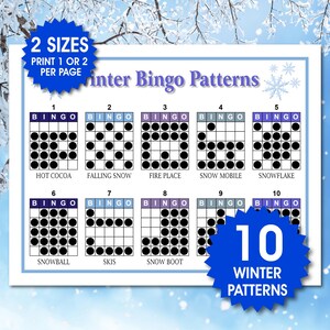 Zimowa gra w bingo, 10 wzorów bingo do wydrukowania (pliki PDF)