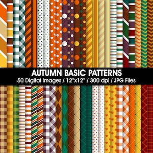 50 motifs d'automne basiques pour papier numérique, fond aux couleurs automnales, motifs sans raccord imprimables, fichiers JPEG