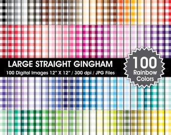 100 Rainbow Colors Gingham Digital Papers, Large Straight Seamless Patterns, JPEG Files