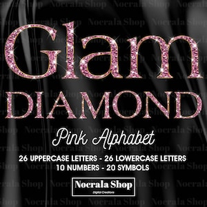 Pink Diamond Alphabet Clipart, PNG Digital Clip Art, Pink Diamond Letters, Numbers, Symbols Clipart, Glam Alphabet Clipart