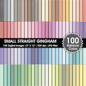 100 papeles digitales pequeños de cuadros vichy rectos, fondos de colores del arco iris, hojas imprimibles, 100 papeles, patrón sin costuras