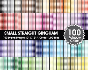 100 Small Straight Gingham Digital Paper, Rainbow Colors backgrounds, Bundle sheets printable, 100 Papers, Seamless Pattern