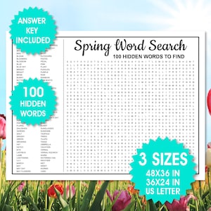 Riesen Frühling Wortsuche, Frühlings Bremse Spaß Spiel, Druckbare Frühling Wortsuche, Große Wortsuche, Riesen Poster Wortsuche, PDF-Dateien