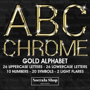 Gold Chrome Alphabet Clipart, PNG Clip Art, Gold Chrome Letters, Numbers, Symbols, High Shine Digital Alphabet, Glam Alphabet Clipart