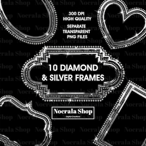 10 Silber und Diamanten Rahmen Clip Art, Silber Rahmen, große Rahmen png, Luxus Rahmen Clipart, Diamant Rahmen, digitaler Download.