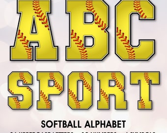 Softball Alphabet Clipart, Sport Letters, Numbers, Symbols (PNG Digital Download)