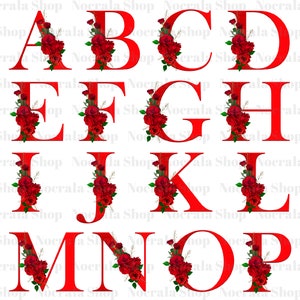 Red Roses Block Letters Red Rose Alphabet Clipart, Letters PNG Clipart, Roses Monogram, Wedding ...
