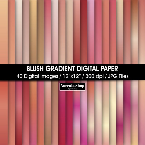 Blush Gradient Digital Paper, Pink and Peach Ombre scrapbook papers, instant download, 40 printable scrapbook papers