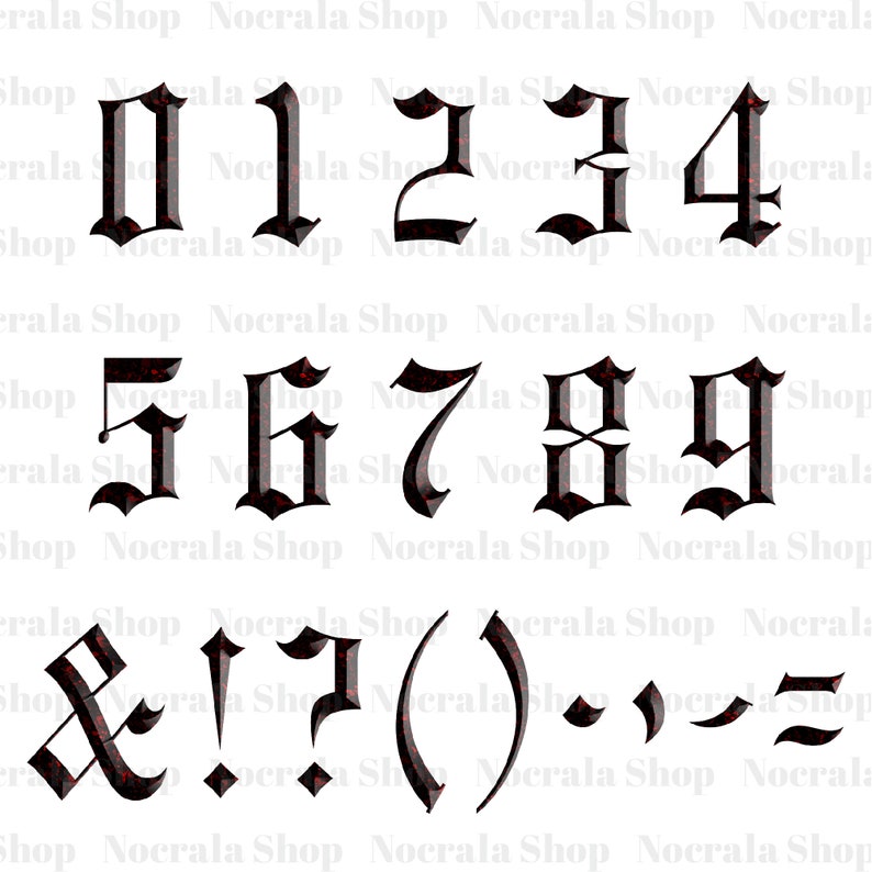 Red Gothic Numbers Gothic Black and Red Alphabet Clipart, PNG (digital Download) - Etsy
