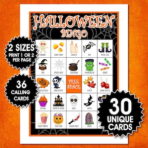 30 cartelle del bingo per la festa di Halloween, Bingo per bambini, Attività di Halloween, Gioco di società divertente, Giochi in classe, Simpatico bingo di Halloween, Download digitale