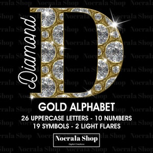 Gold Diamant Alphabet Clipart, PNG digitale Clip Art, Gold Diamant Buchstaben, Zahlen, Symbole Clipart, Glam Alphabet Clipart