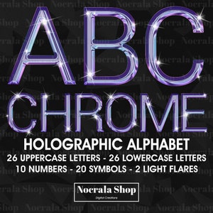Holografische Chrome Alphabet Clipart, PNG Clip Art, Holografische Chrome Letters, Cijfers, Symbolen, High Shine Digital Alphabet, Glam Alphabet