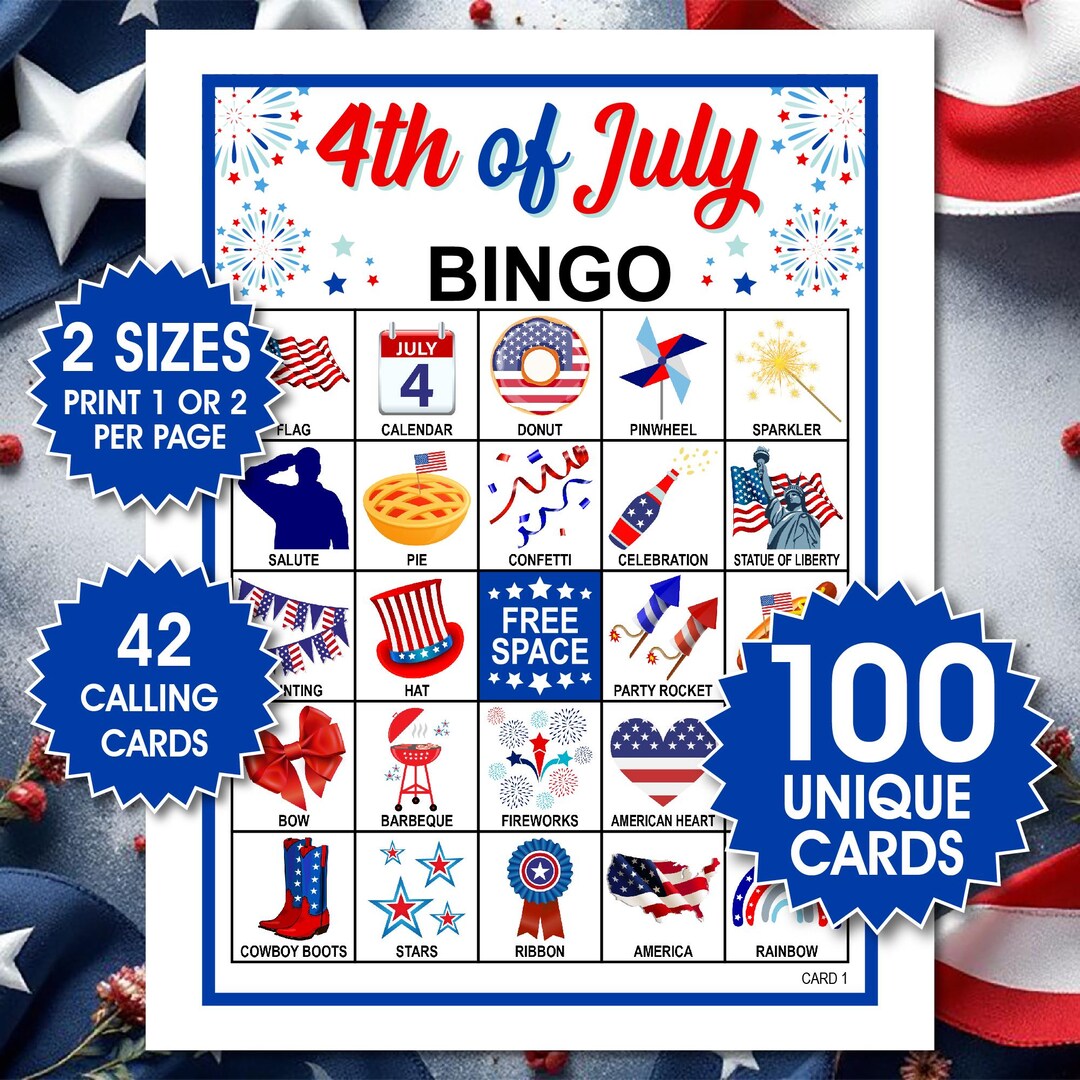 4th of July Bingo Cards, Independence Day Bingo, Fun Party Game, 4th of ...