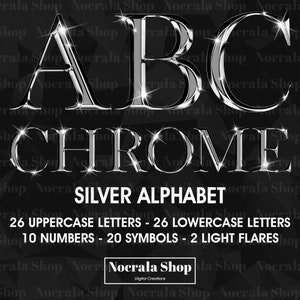 Silver Chrome Alphabet Clipart, PNG Clip Art, Silver Chrome Letters, Numbers, Symbols, High Shine Digital Alphabet, Glam Alphabet Clipart