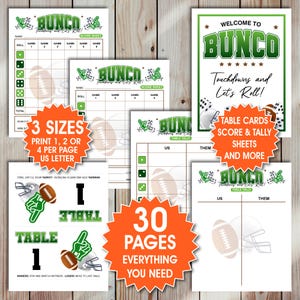 Football Bunco Bundle, Printable Football Bunco, Score Cards, Tally Sheets, Name Tags, Table Cards, Game Day Bunco, Super Bowl Party Game