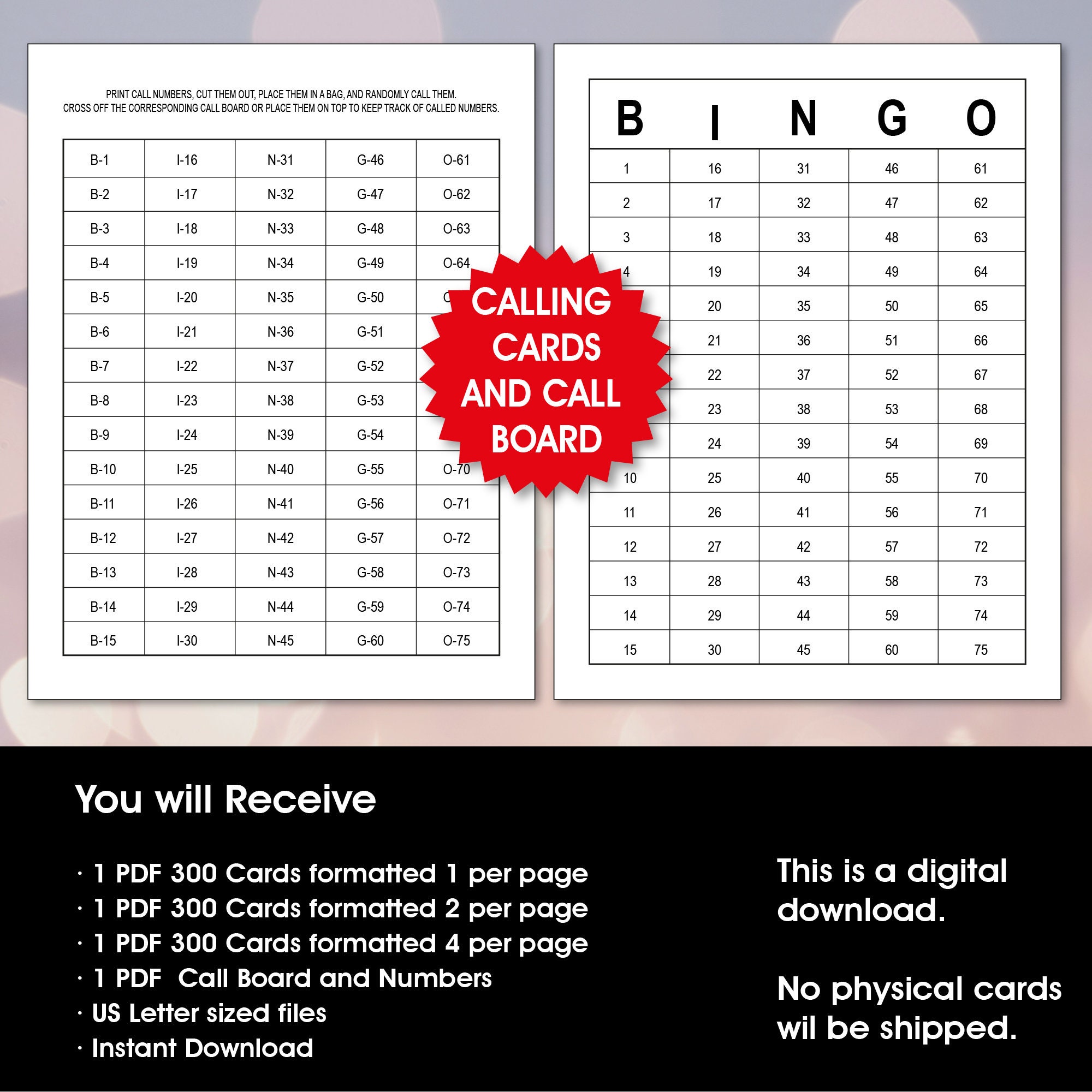 300 Classic Bingo Cards, 1, 2, or 4 per Page, Fun Party Game, Classroom Activity, Kids Printable Bingo Game, Senior Bingo, PDF Download - Etsy 300-classic-bingo-cards-1-2-or-4-per-page-fun-party-game-classroom-activity-kids-printable-bingo-game-senior-bingo-pdf-download-etsy