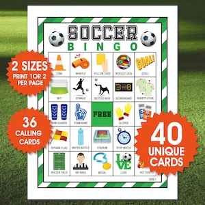40 carte Bingo di calcio, Gioco di festa di calcio, Gioco di calcio per bambini stampabile, Attività calcistica, Gioco di calcio per bambini, Bingo sportivo
