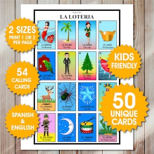 50 Lottery Cards Kids Friendly, Bilingual Spanish & English Lottery, Classroom Bingo Game, 4 x 4 Style Lottery Game, PDF Files