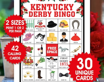 Kentucky Derby Bingo, 30 einzigartige Karten, Kentucky Derby Party Spiel, Kentucky Bingo Aktivität, Derby Spiel, Pferderennen Bingo