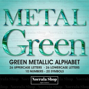 Groene metalen alfabet clipart, PNG-illustraties, groene chromen letters, stalen alfabet, groen blauwe metalen letters
