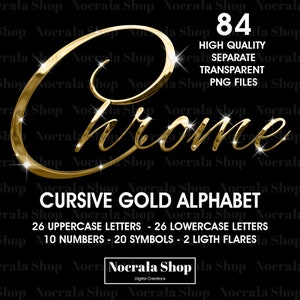Or Chrome Cursive Alphabet Clipart, PNG Clip Art, Or Chrome Cursive Letters, High Shine Digital Alphabet, Glam Alphabet, Calligraphie
