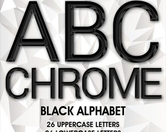 Black Chrome Alphabet Clipart, High Shine PNG (Digital Download)