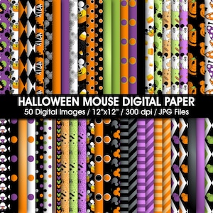 50 Halloween Mouse Digital Paper, Halloween Scrapbook Papers, Boo wallpaper, Spooky Background, Printable Seamless Patterns