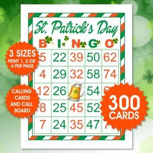 300 cartões de bingo do dia de São Patrício, 1, 2 ou 4 por página, atividade do dia de São Patrício, jogo de festa divertido de São Patrício, jogo de São Patrício, bingo irlandês