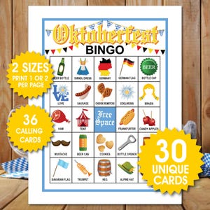 30 Cartões de Bingo da Oktoberfest, Jogo de Bingo da Oktoberfest, Atividade do Festival da Cerveja, Atividades de Jogos da Oktoberfest, Festa Alemã, Arquivos PDF