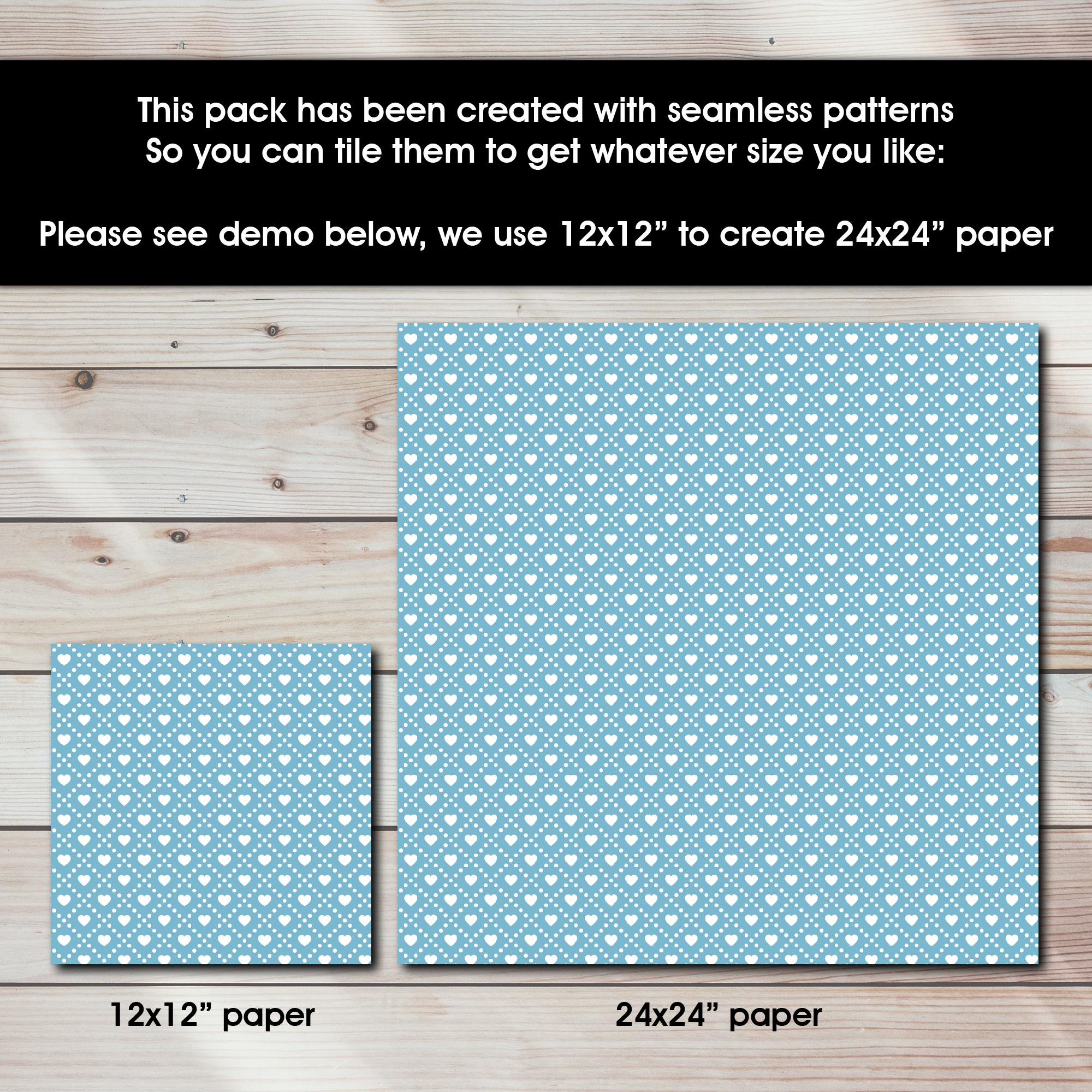 40 Blue Love Hearts Seamless Pattern Digital Papers, Printable ...