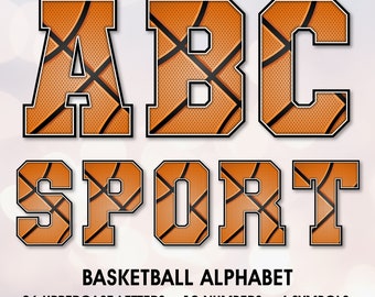 Basketball Alphabet Clipart, Sport Letters, Numbers, Symbols (PNG Digital Download)