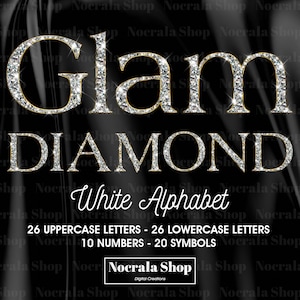 White Diamond Alphabet Clipart, PNG Digital Clip Art, White Diamond Letters, Numbers, Symbols Clipart, Glam Alphabet Clipart