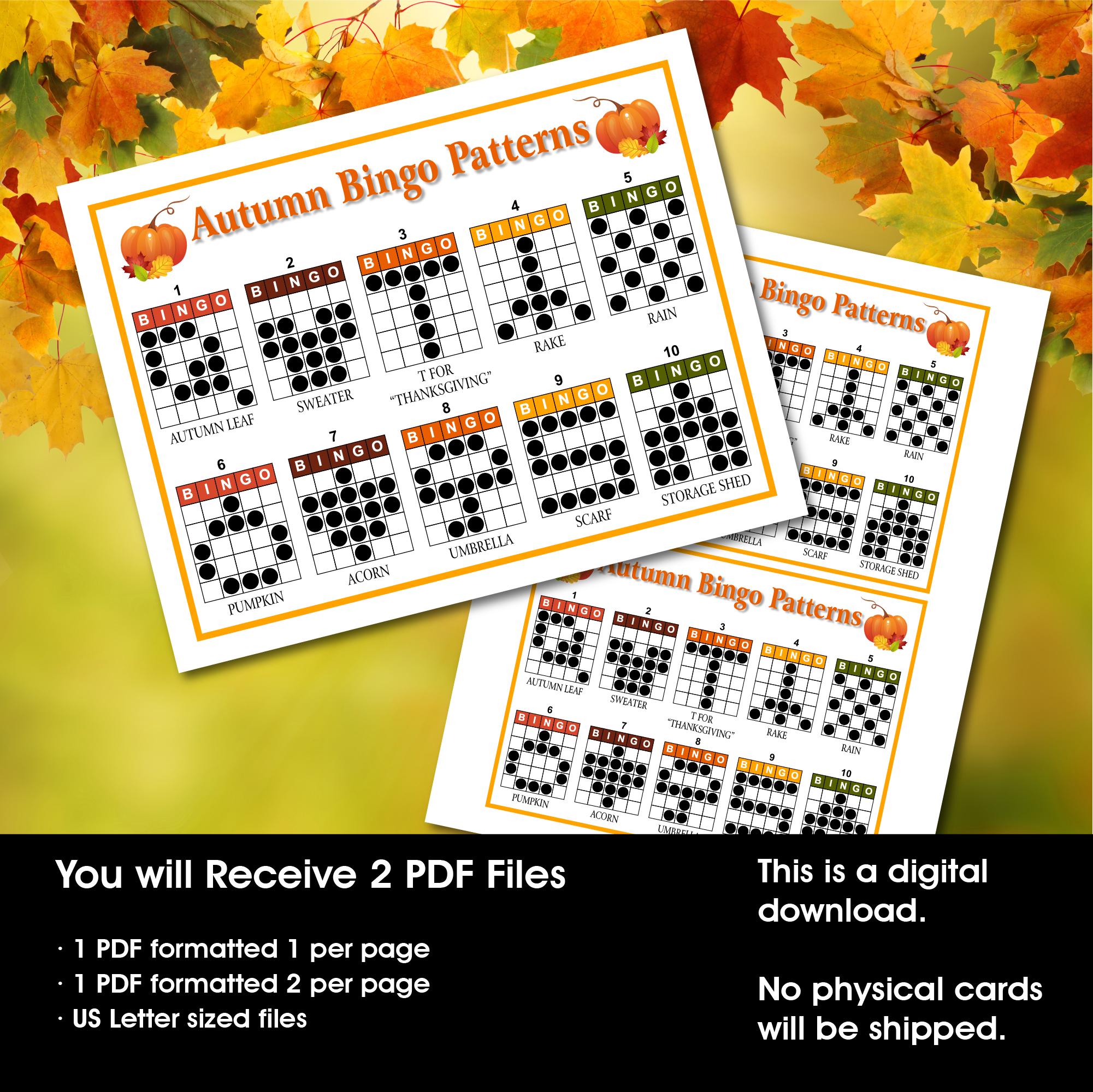 Autumn Bingo Game, 10 Printable Thanksgiving Patterns (PDF) - Etsy