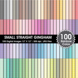 100 Rainbow Colors Gingham Digital Papers, Small Straight Seamless Patterns, JPEG Files