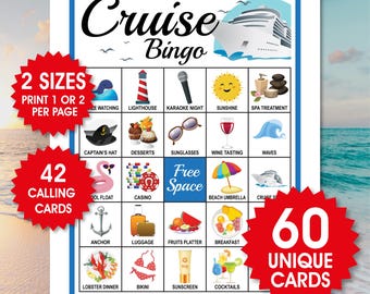 60 cartones de bingo para cruceros, juego de viaje familiar (PDF)