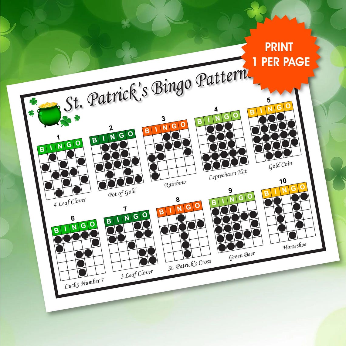 10 St. Patrick's Bingo Patterns, Printable Bingo Game, Bingo Tournament ...