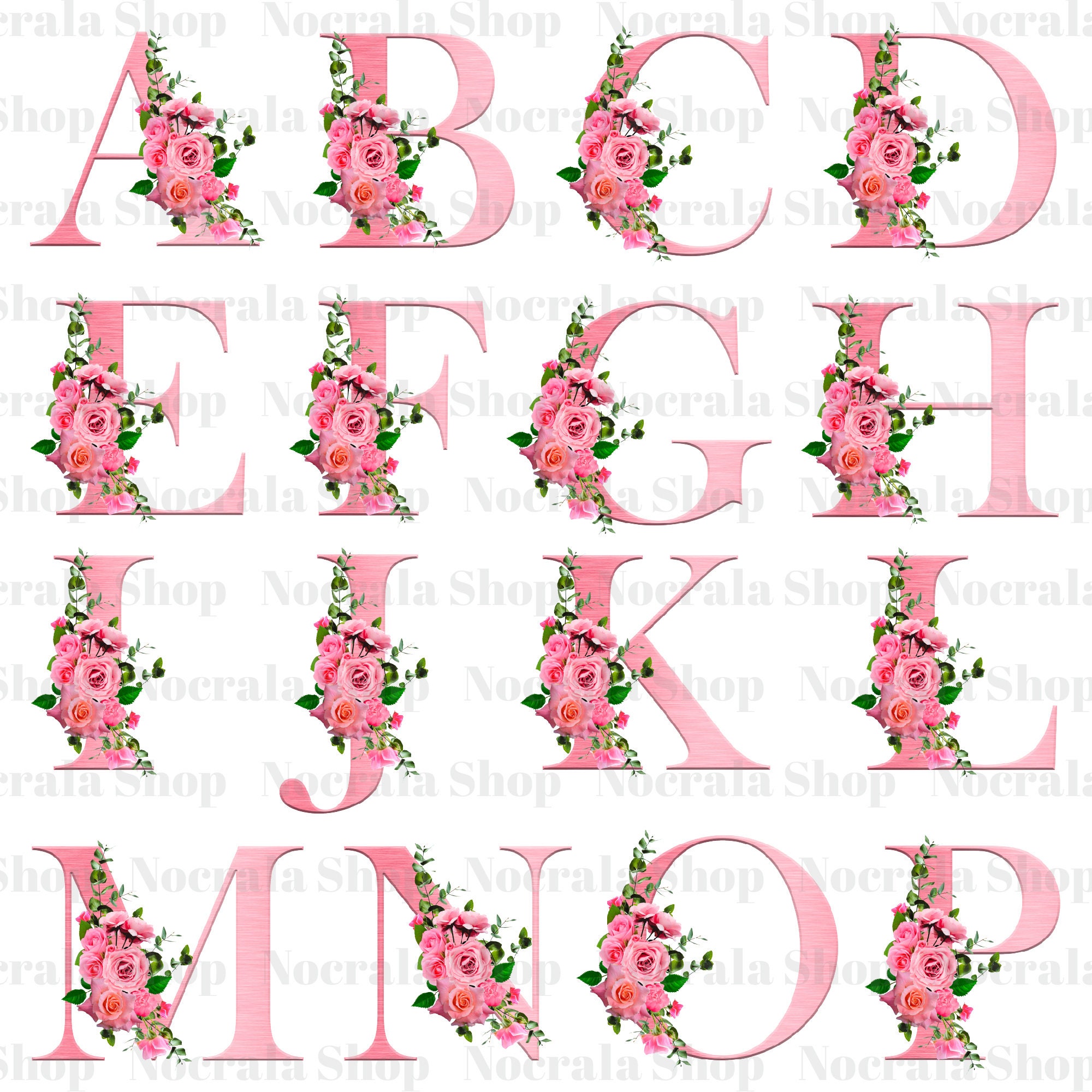 Pink Rose Alphabet Clipart, Floral Letters PNG (digital Download) - Etsy