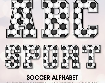 Soccer Alphabet Clipart, Sport Letters, Numbers, Symbols (PNG Digital Download)