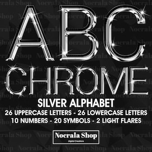 Silver Chrome Alphabet Clipart, PNG Clip Art, Silver Chrome Letters, Numbers, Symbols, High Shine Digital Alphabet, Glam Alphabet Clipart