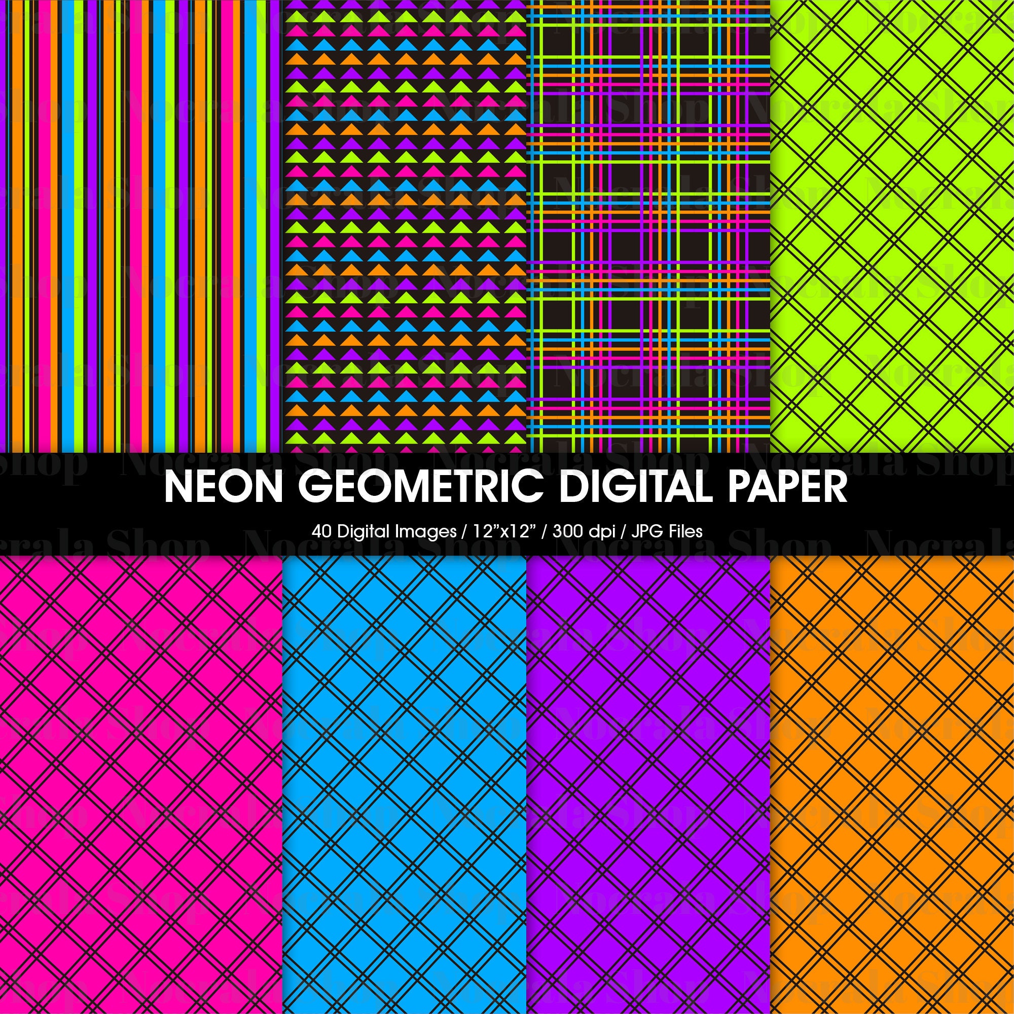 Neon Pattern Paper Neon Geometric Digital Paper, Scrapbook Papers (digital Download) - Etsy