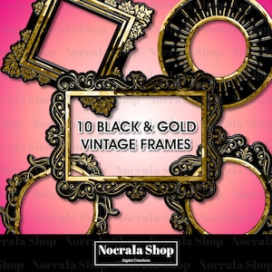 10 Black and Gold Vintage Frames Clip Art, Black and Gold Frames, Large Frames, Frames PNG Clipart, Ornamental Frames, Digital download