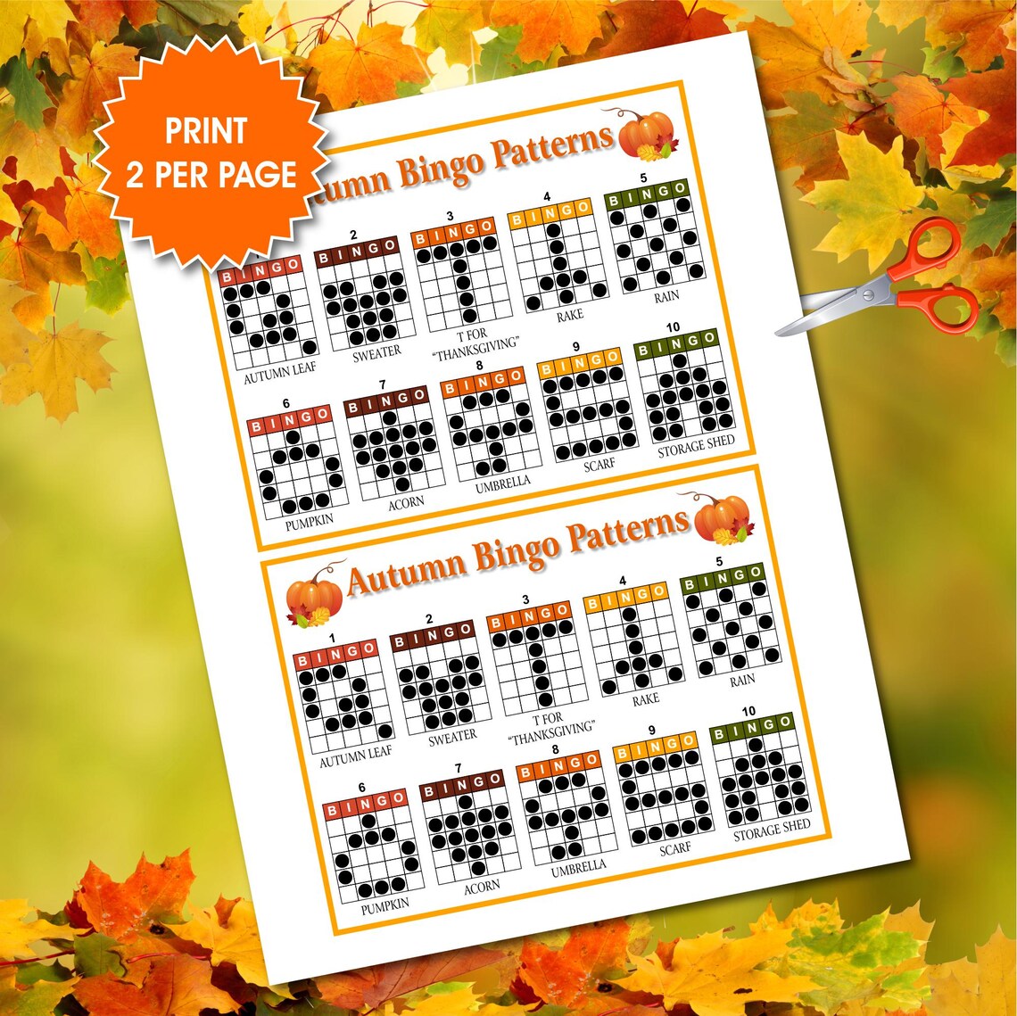 Autumn Bingo Game, 10 Printable Thanksgiving Patterns (PDF) - Etsy