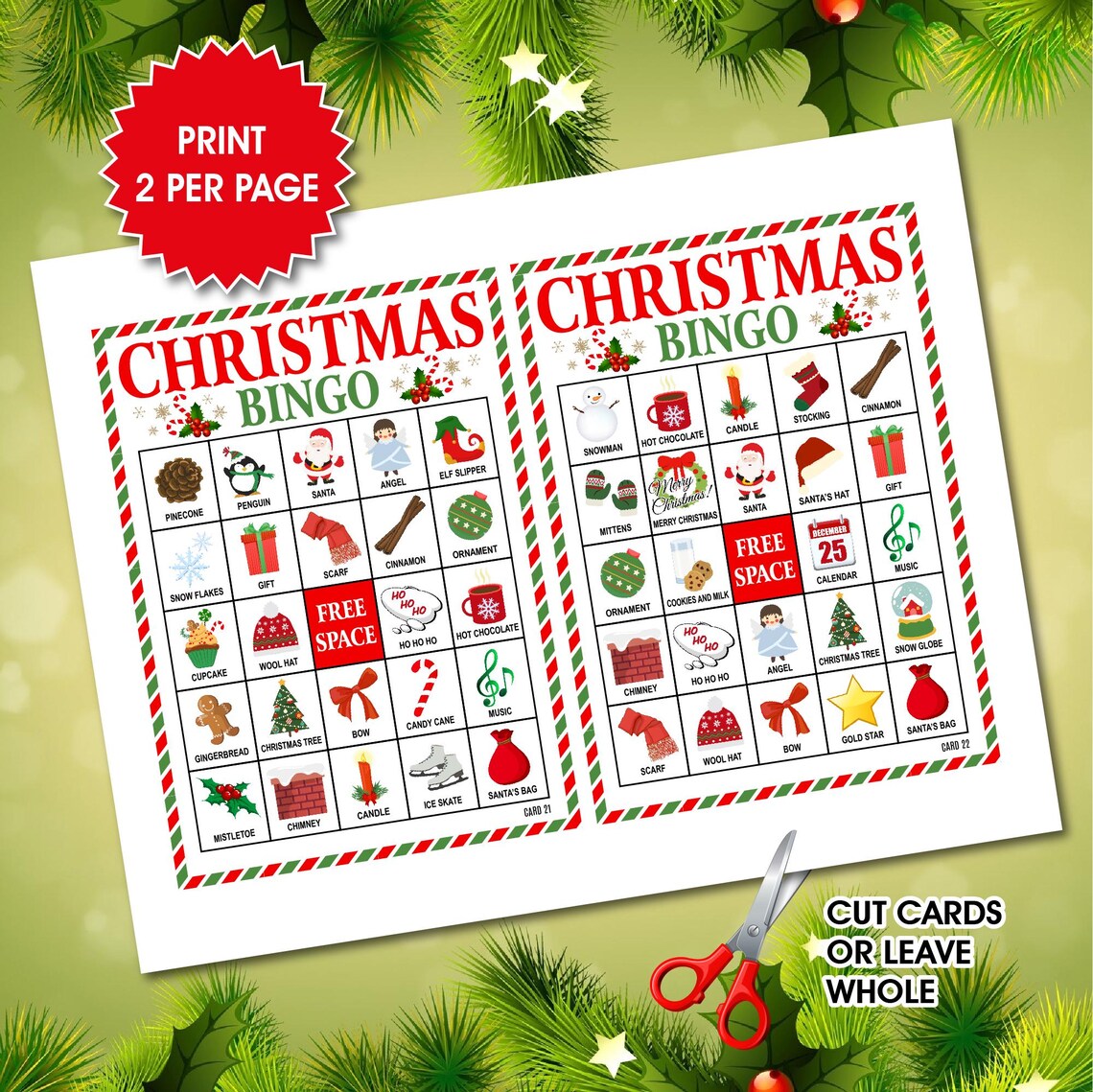50 Christmas Bingo Cards, Christmas Party Game, Printable Kids ...