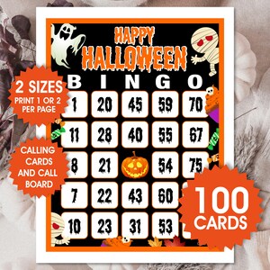 100 cartones de bingo de Feliz Halloween, Bingo para niños, Actividad de Halloween, Juego de fiesta divertido, Juegos para el aula, Bonito bingo de Halloween, Descarga digital