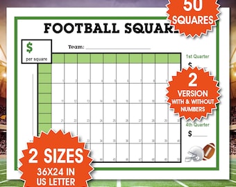 Football Squares Board, 50 Squares, Family Game Night (PDF Download)