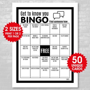 50 Get To Know You Bingo, 50 Find Someone How Bingo, Gra Icebreaker na imprezę biurową, Znajdź gościa, Aktywność, Budowanie zespołu, Zjazd rodzinny