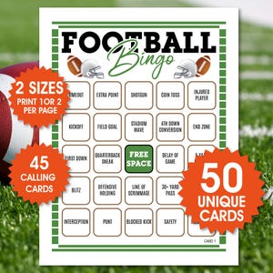 50 unieke afdrukbare voetbalbingokaarten. Voetbalbingo, American Football-wedstrijd, Voetbalactiviteit, Afdrukbaar bingospel voor kinderen, pdf-bestand