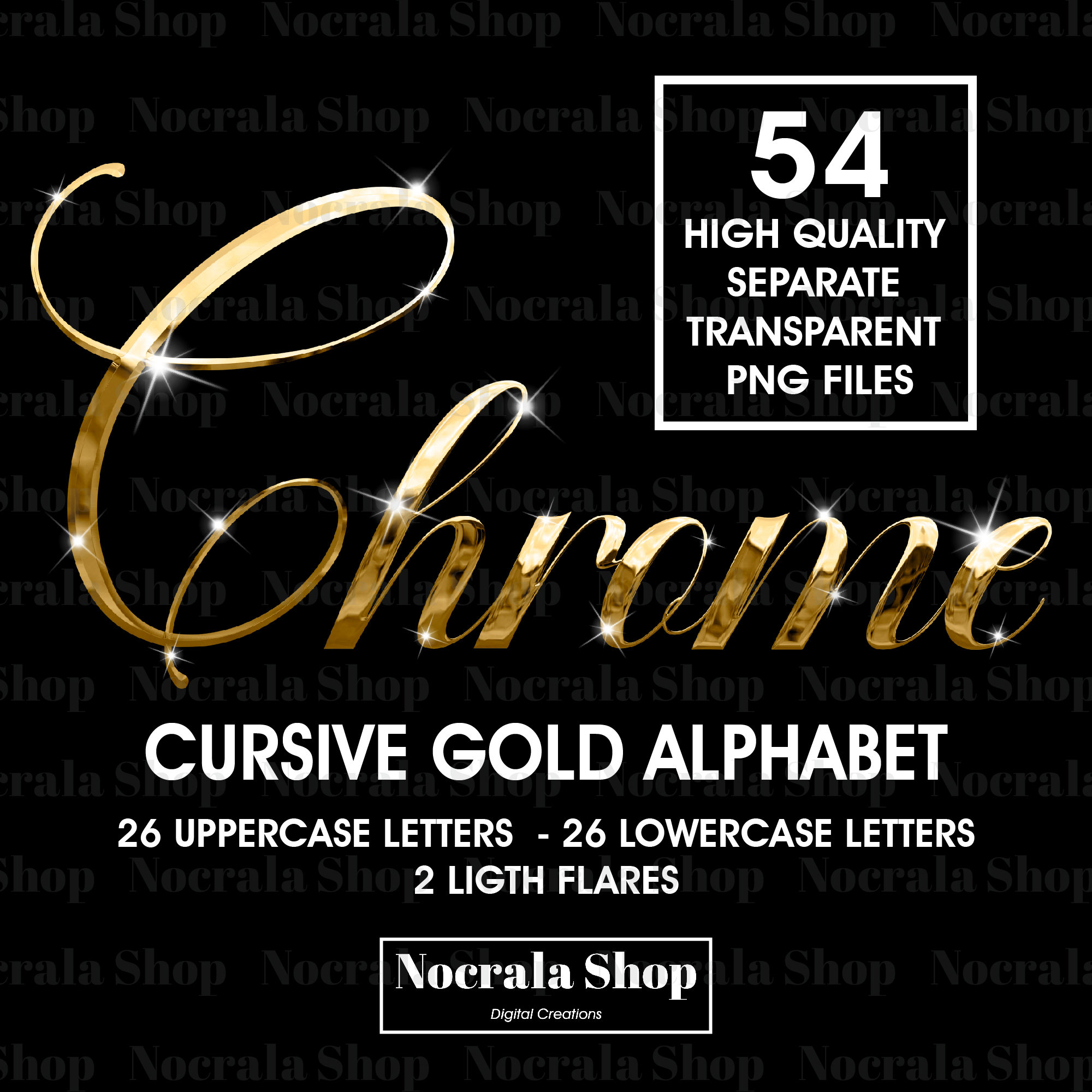 Gold Chrome Cursive Alphabet Clipart PNG Clip Art Gold - Etsy