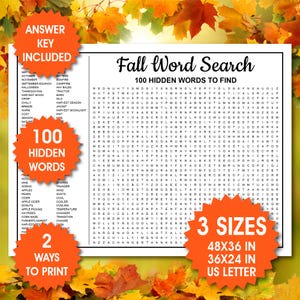 Recherche de mots géants en automne, Jeu amusant d&#39;automne, Recherche de mots en automne à imprimer, Recherche de grands mots, Recherche de mots géants, Fichiers PDF