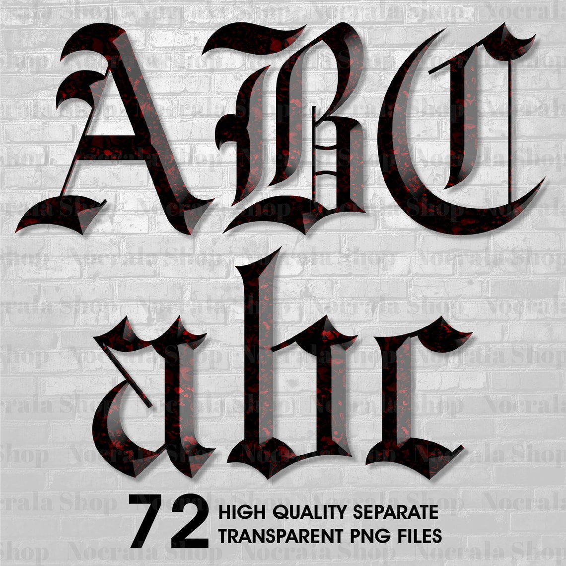 Gothic Black and Red Alphabet Clipart, PNG Digital Clip Art, Black ...